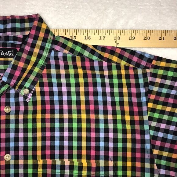 D’Avila Multicolored Plaid Button Up Shirt Short Sleeve Size Medium Like New - Picture 6 of 9